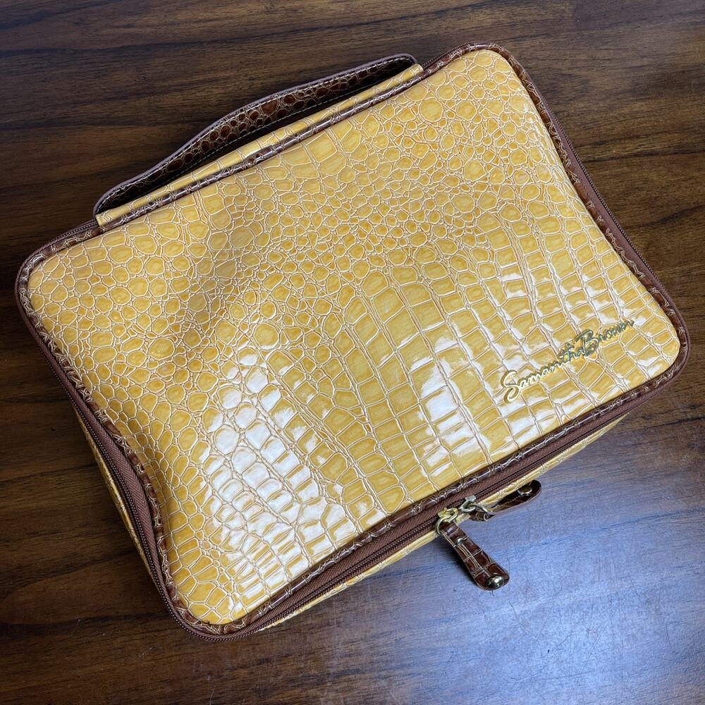 Samantha Brown Travel Yellow Organizer Set Faux Croc Makeup Cosmetic Storage Bag